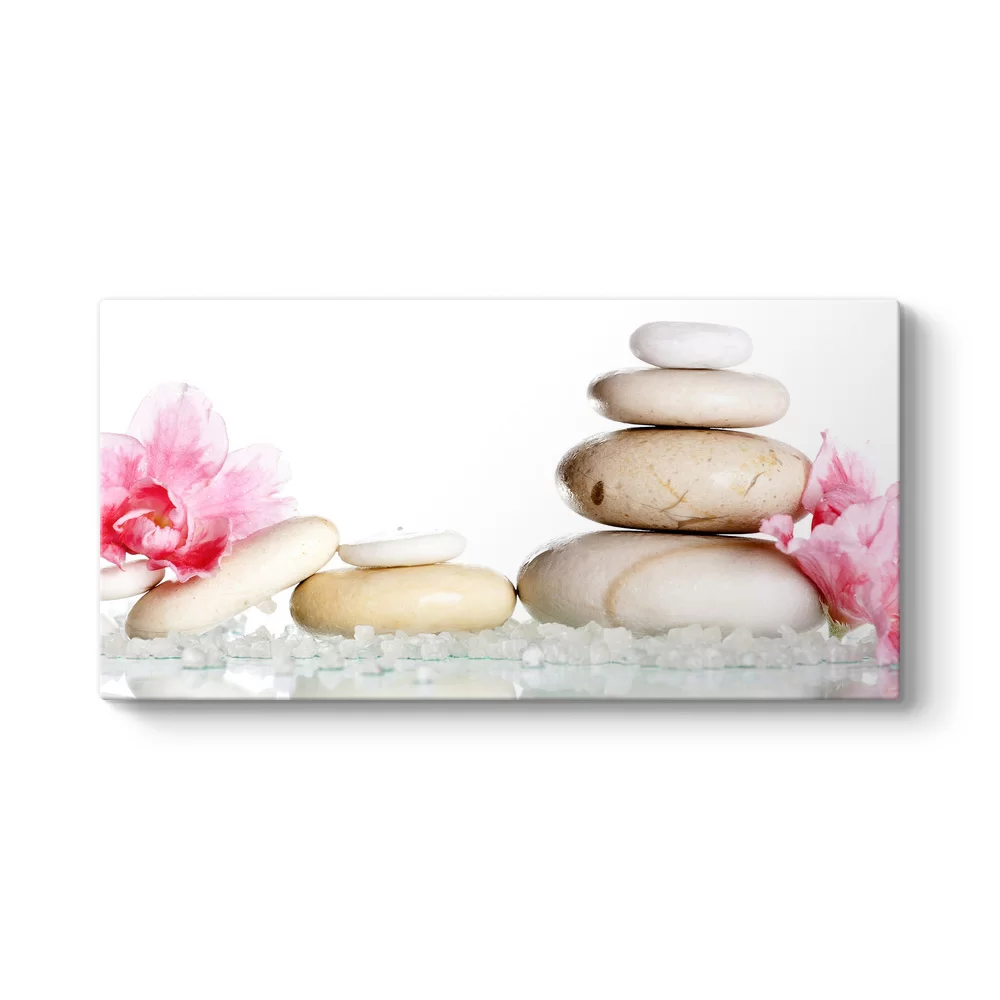 Pembe Orkide ve Taşlar Tablosu - Model 5